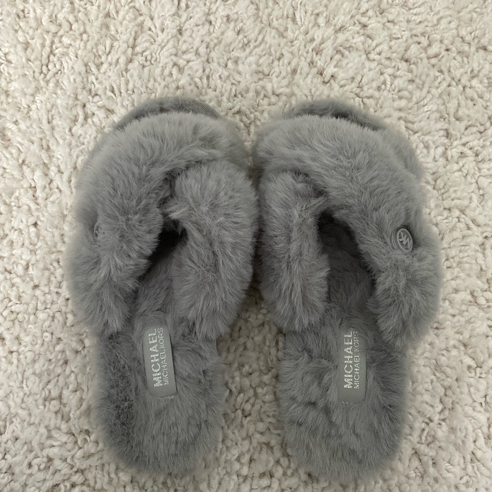 Michael Kors Gray Fuzzy Slippers